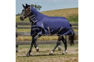 ComFiTec Essential 220g Medium Weight Combo Neck Turnout Rug Navy/Silver/Red
