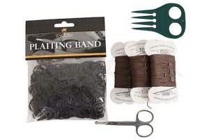 Lincoln Plaiting Kit - Thread Plait Aid Scissors Bands & Needles - 3 Colours