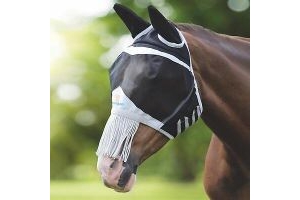 Shires Horse Fine Mesh Breathable Fly Mask with Ears and Nose Fringe - Black