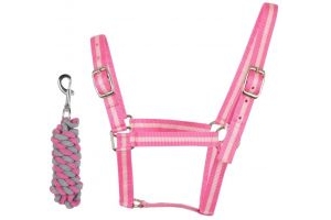 Roma Headcollar and Leadrope Set Pink/Silver