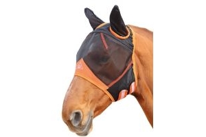 Shires Fine Mesh Fly Mask With Ears Black/Orange