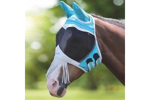 Shires Horse Breathable Fine Mesh Fly Mask with Ears and Nose Fringe - Teal