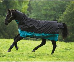 Horseware Mio All-In-One 200g Medium Weight Combo Neck Turnout Rug Black/Turquoise/Black